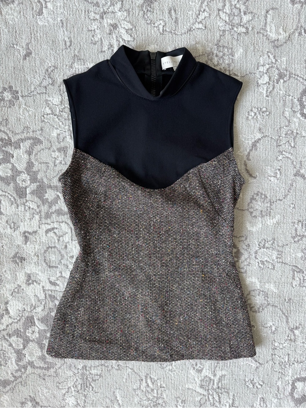 Stella McCartney Tweed and Scuba Mock-Neck Sleeveless Body Con Top - Size 40 - Picture 2 of 11